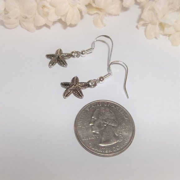 Starfish Earrings Silver and Black Dangle Drop Vacation Beach Theme Jewelry 7061 - Picture 6 of 10